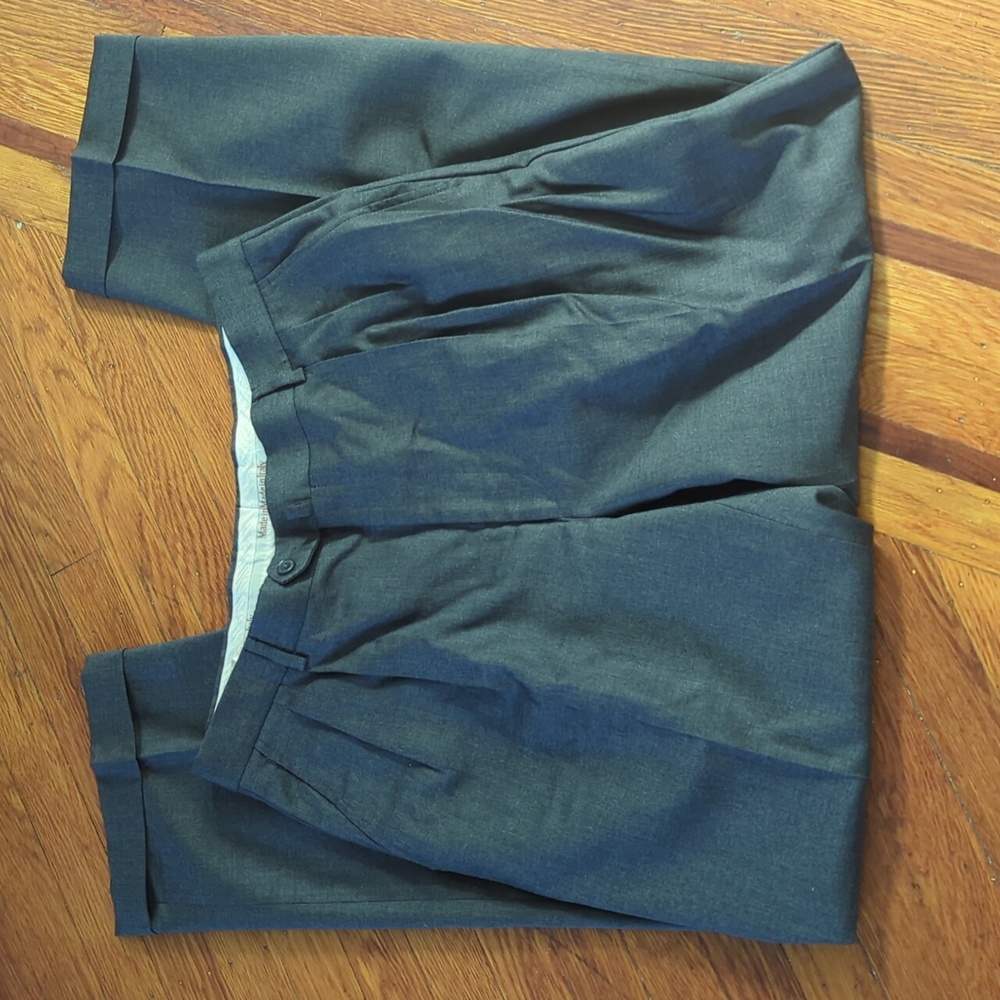 Men's Super 120 Gray Pleated Trousers Size 34W× 32L Made In Italy 100% Wool - Picture 2 of 4